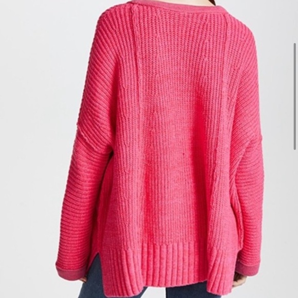 SOLD Free People Take Me Over V-Neck Sweater Oversized Pink - Picture 4 of 6